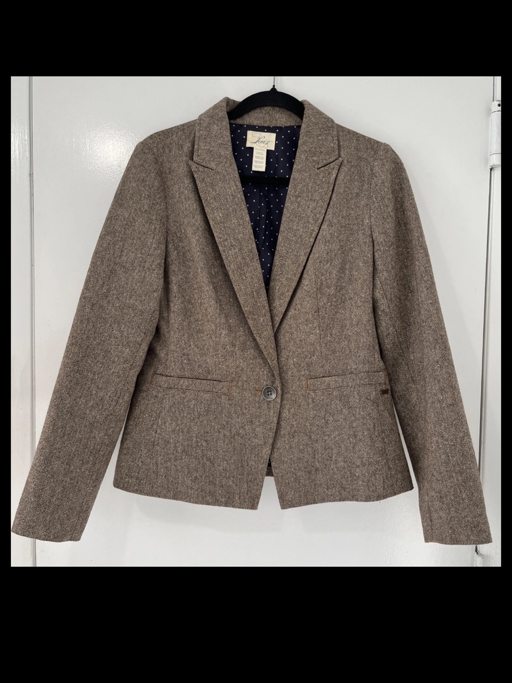 Levi's Brown Tweed Wool Blend 1 Button Fitted Blazer Jacket Sz M